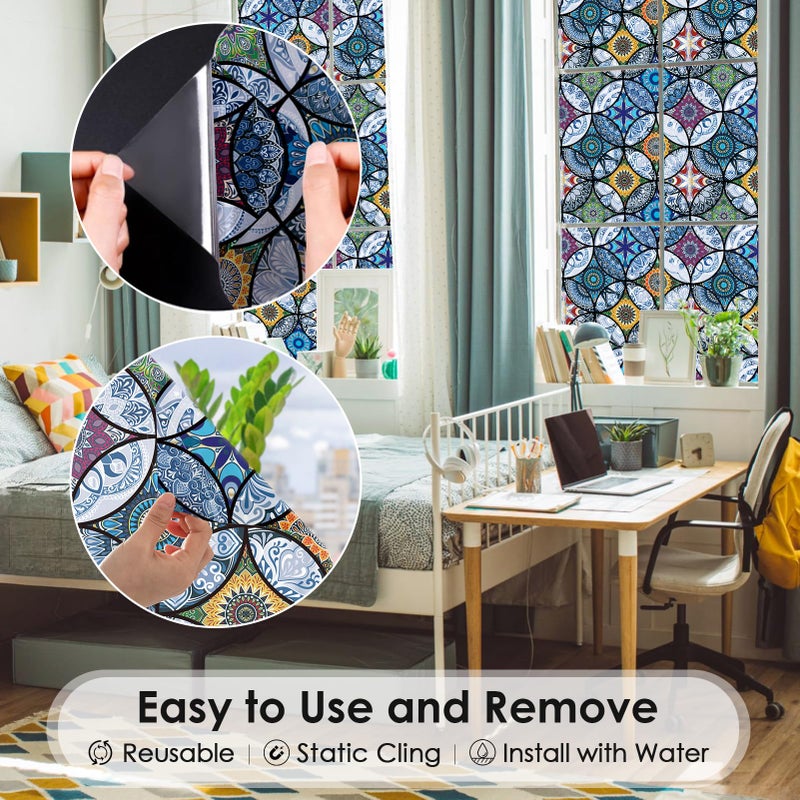 DKTIE Static Cling Decorative Window Film with Installation Tools Non Adhesive Privacy Film Stained Glass Window Film for Bathroom Shower Door Heat Cotrol Anti UV 17.7 x 78.7 Inch - Image 4